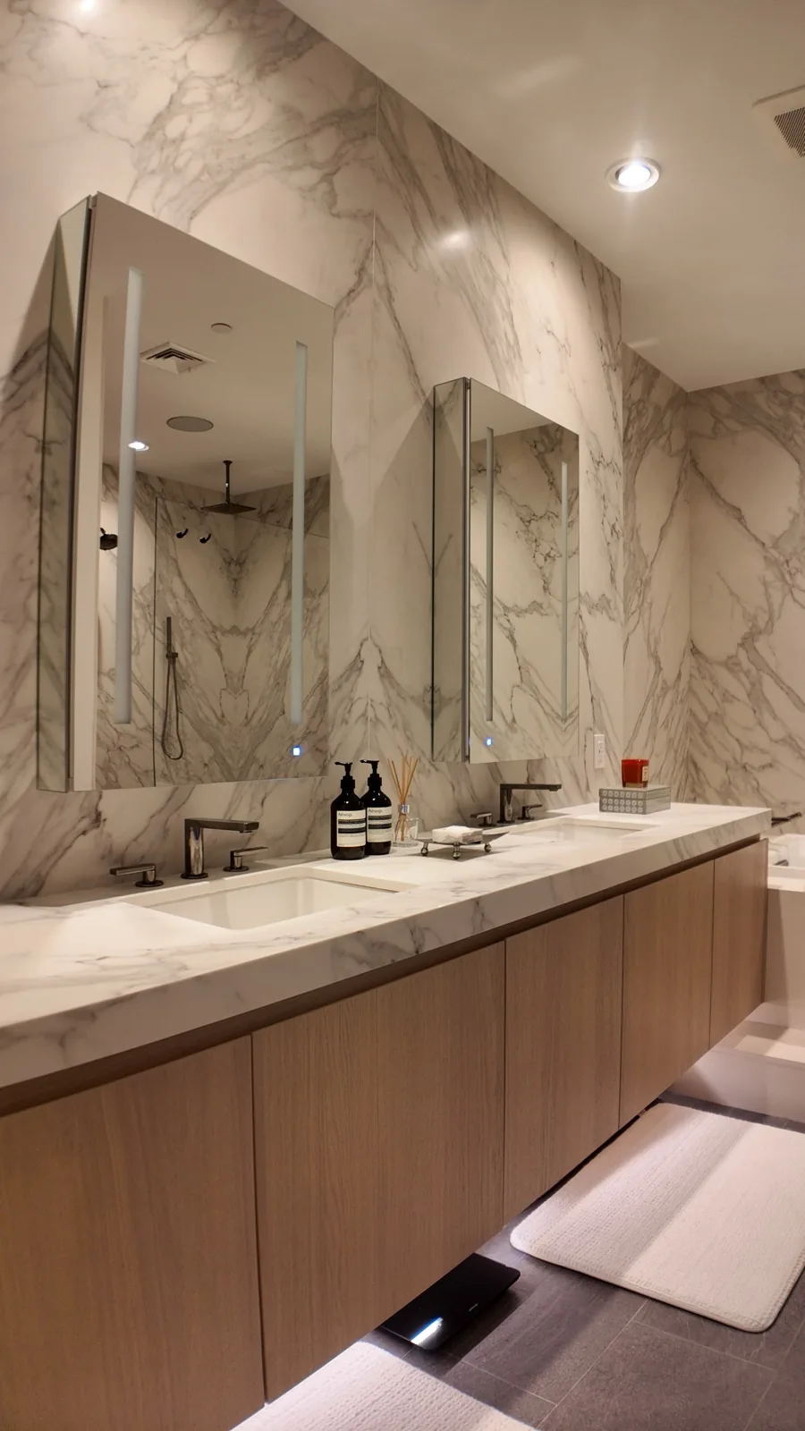 DOCA bathroom vanity with refined stone surface