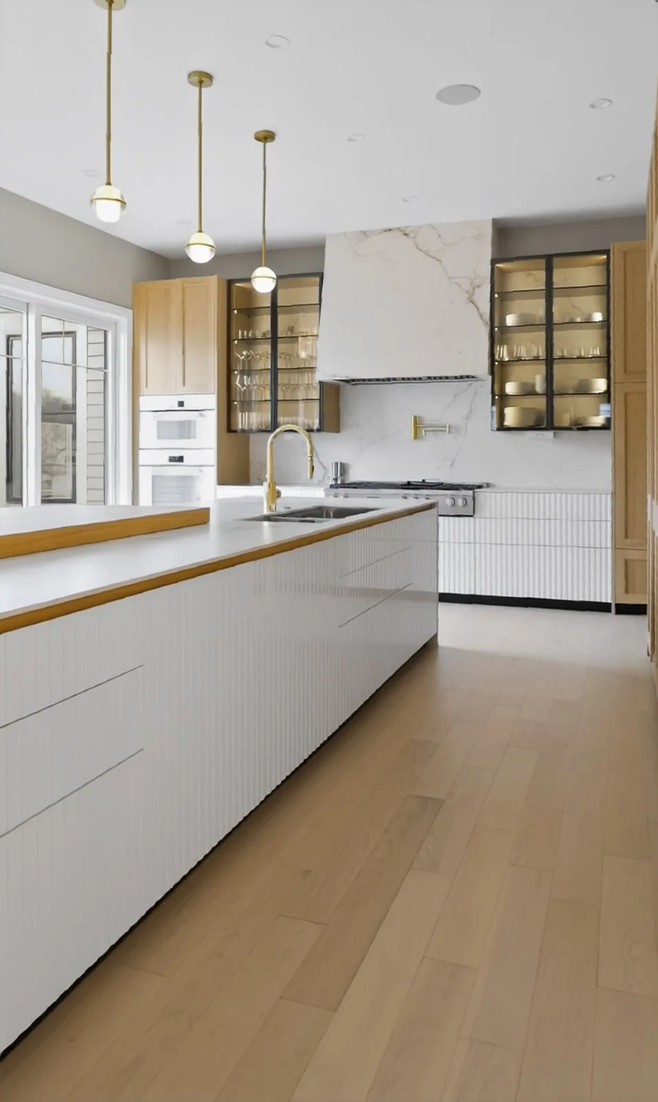Light oak DOCA kitchen with a stone island