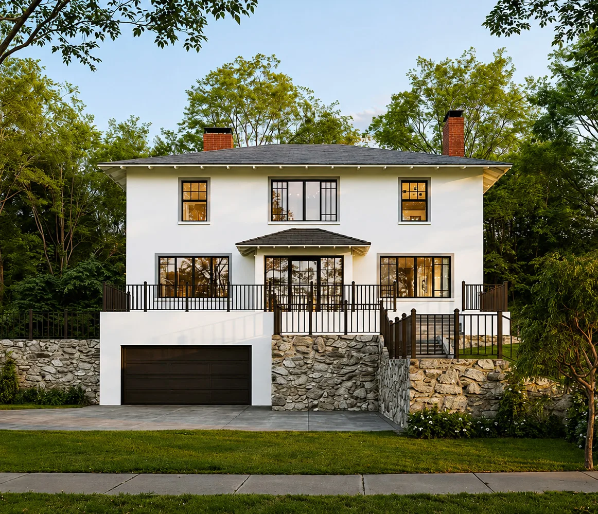 Front elevation of the Brookline whole-house renovation